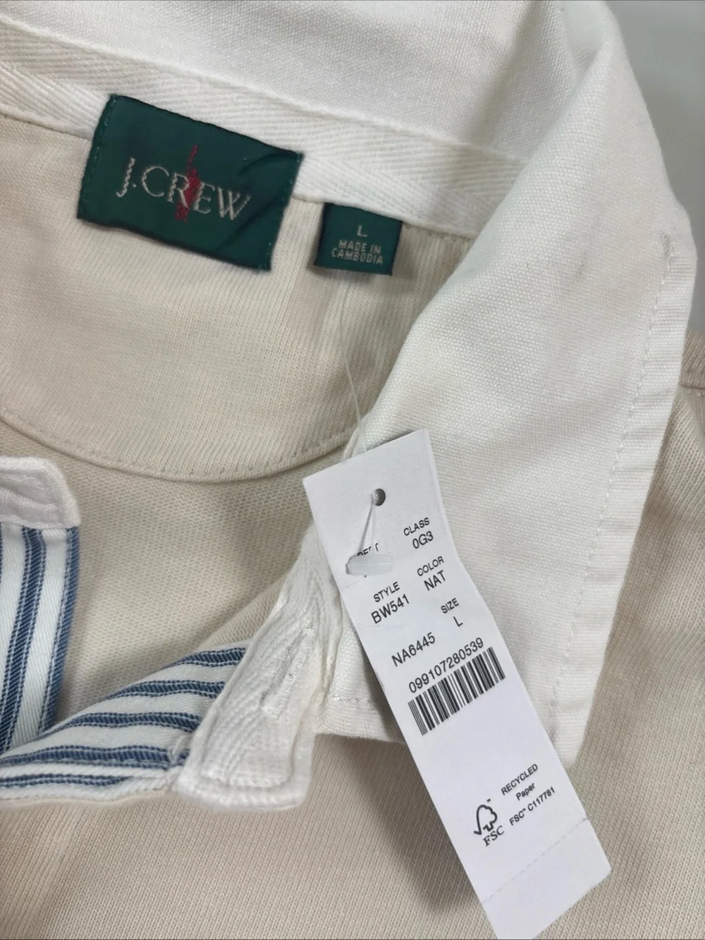 J crew Men's Rugby Polo Shirt large- Cream